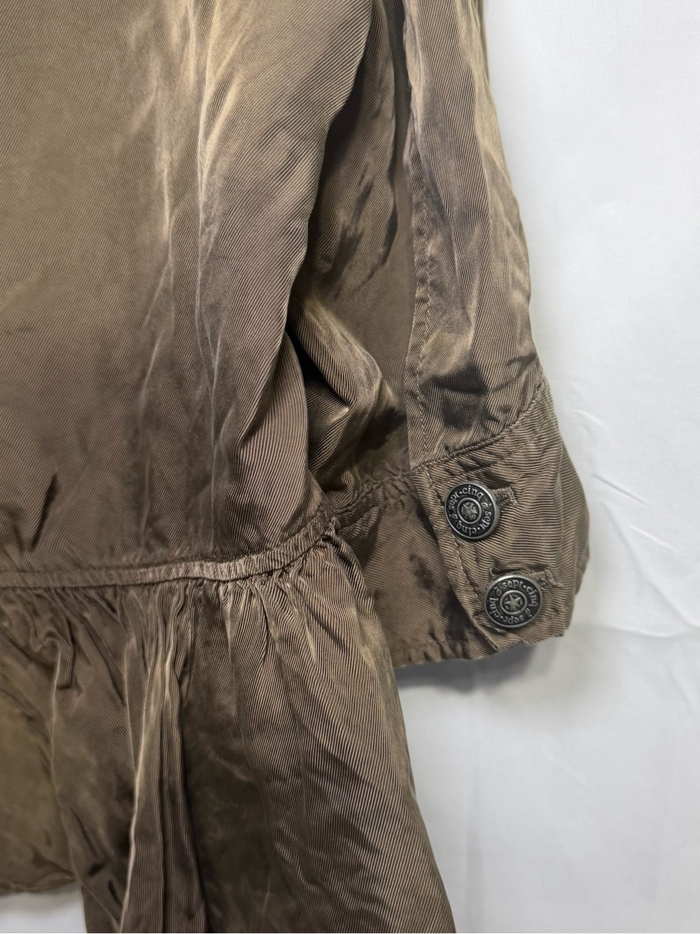 Cinq a Sept Women's Medium Olive Green Cupro Zip Front Short Jacket 3/4 Sleeve - Picture 10 of 13